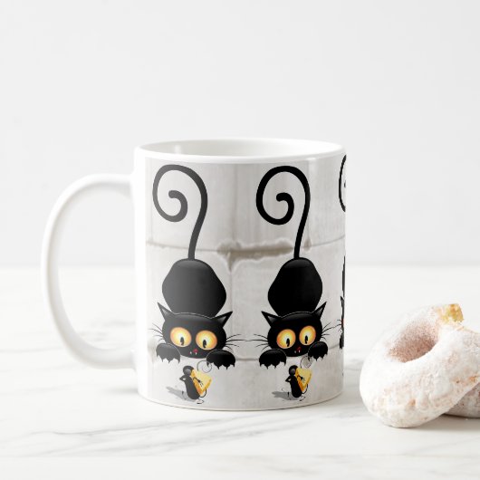 チーズの漫画キャラクターと猫とおもしろい コーヒーマグカップ (ドーナツ)