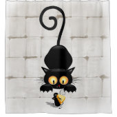 チーズの漫画キャラクターと猫とおもしろい シャワーカーテン (正面)