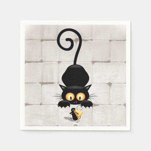 チーズの漫画キャラクターと猫とおもしろい スタンダードカクテルナプキン (正面)