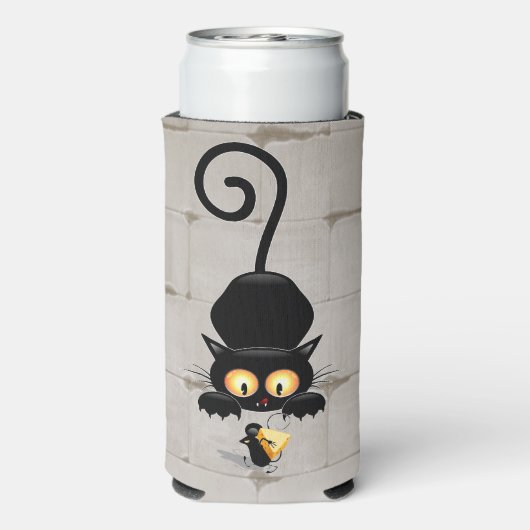 チーズの漫画キャラクターと猫とおもしろい スリム缶クーラー (Seltzer裏面)