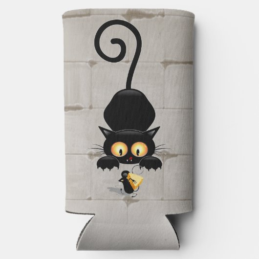 チーズの漫画キャラクターと猫とおもしろい スリム缶クーラー (裏面)