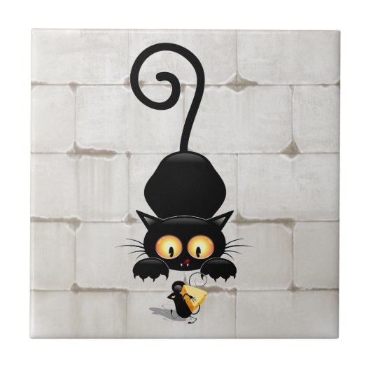 チーズの漫画キャラクターと猫とおもしろい タイル (正面)