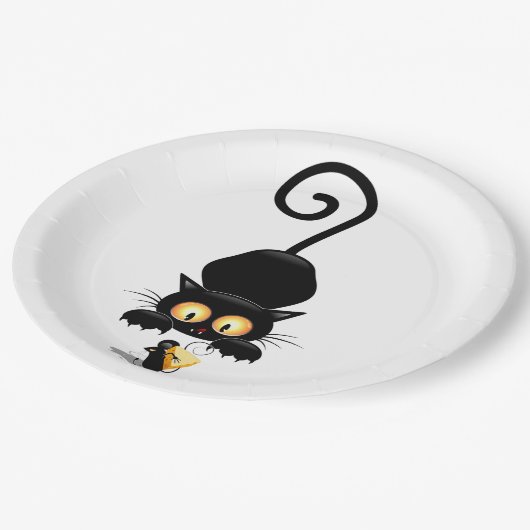 チーズの漫画キャラクターと猫とおもしろい ペーパープレート (アングル)