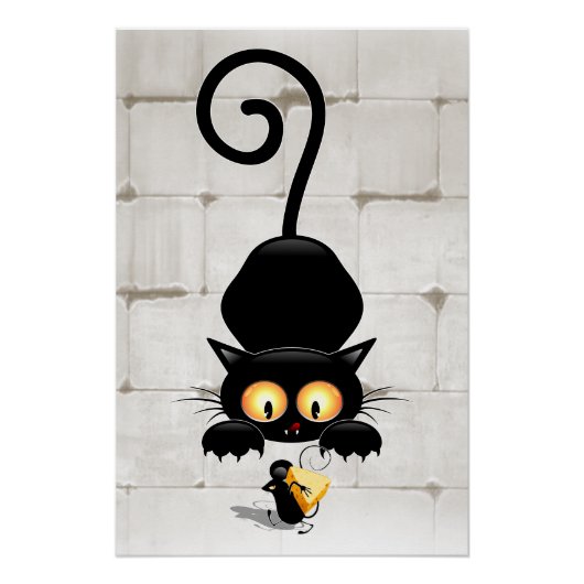 チーズの漫画キャラクターと猫とおもしろい ポスター (正面)