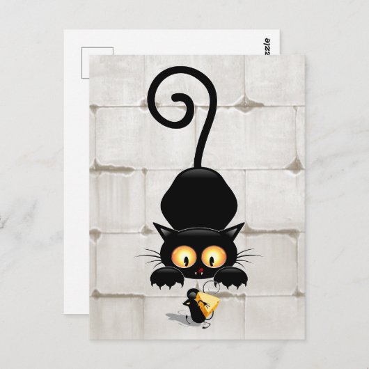 チーズの漫画キャラクターと猫とおもしろい ポストカード (正面/裏面)