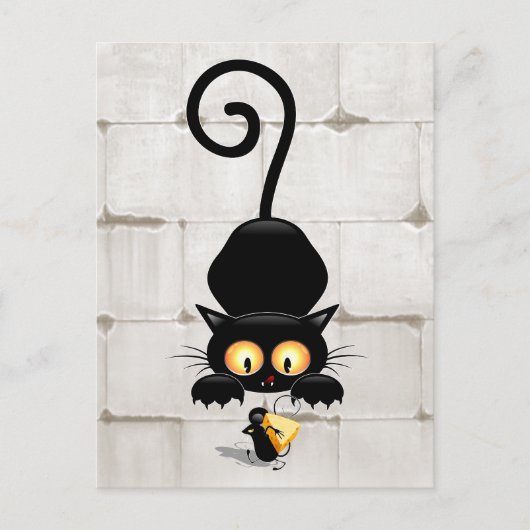 チーズの漫画キャラクターと猫とおもしろい ポストカード (正面)