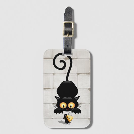 チーズの漫画キャラクターと猫とおもしろい ラゲッジタグ (正面縦)
