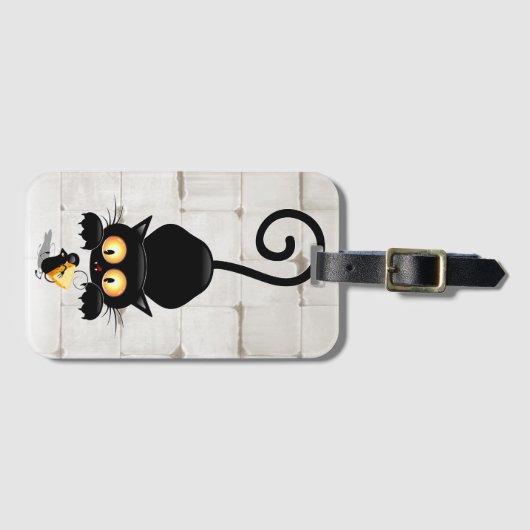 チーズの漫画キャラクターと猫とおもしろい ラゲッジタグ (正面横)