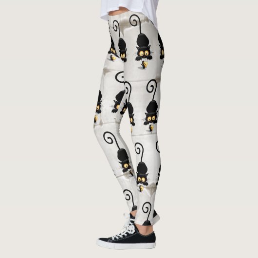 チーズの漫画キャラクターと猫とおもしろい レギンス (左)