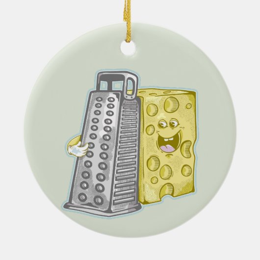 チーズをグレーター食べ物でグレーチングおもしろいする セラミックオーナメント (裏面)