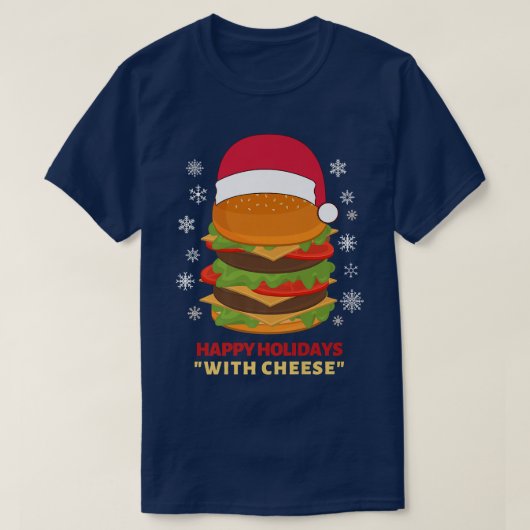 チーズを使った楽しいホリデー クリスマス バーガー Tシャツ (デザイン正面)