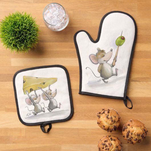 チーズを持ち込む（オリーブと） 鍋つかみ&鍋敷きセット (トップダウン)