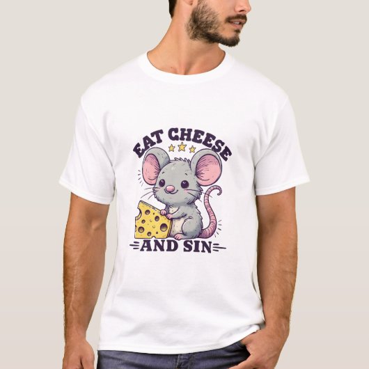 チーズを食べて罪を犯す Tシャツ (正面)