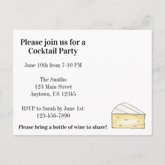 チーズカクテルパーティーブリートゥアゲスト招待状 インビテーションポストカード (裏面)