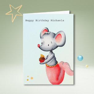 チーズカップケーキ誕生日付きマーメイドマウス カード