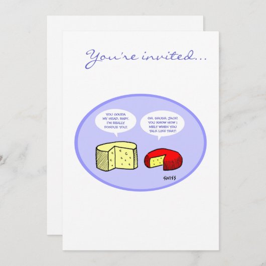 チーズカートゥーユーモアのあるンのワイン試飲パーティー招待状 招待状 (正面/裏面)