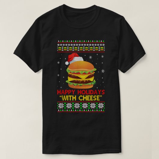 チーズクリスマスチーズバーガーとハッピーホリデー Tシャツ (デザイン正面)