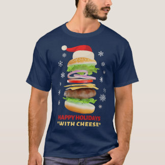 チーズクリスマスバーガーおもしろいとハッピーホリデー Tシャツ