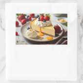 チーズケーキのスライスとホイップクリームを上に 長方形シール (バッグ)