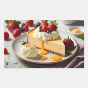 チーズケーキのスライスとホイップクリームを上に 長方形シール