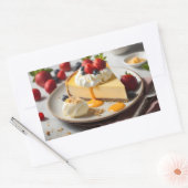 チーズケーキのスライスとホイップクリームを上に 長方形シール (封筒)