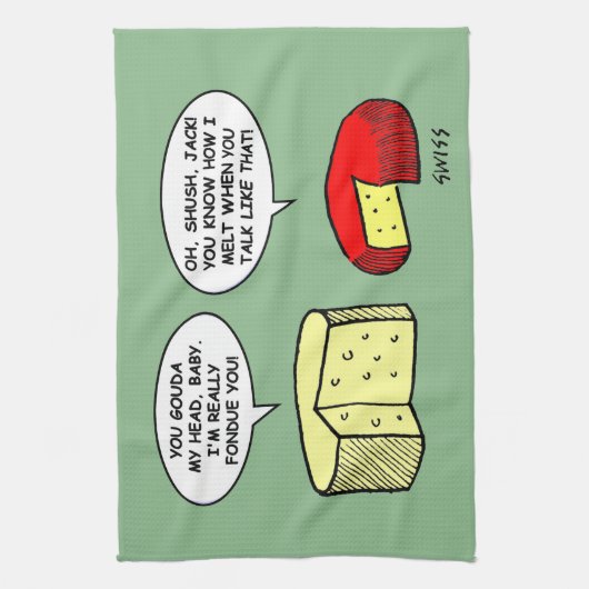 チーズテイスティングユーモアのあるパーティー漫画キッチン キッチンタオル (縦)