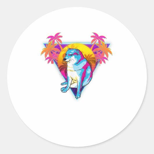 チーズドッグおもしろい柴犬ダンクミーム80sレトロ ラウンドシール (正面)