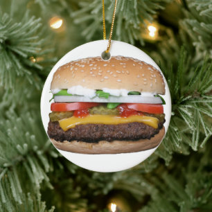 チーズハンバーガー焼きバーガーサンドイッチグルメ セラミックオーナメント