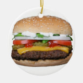 チーズハンバーガー焼きバーガーサンドイッチグルメ セラミックオーナメント (正面)