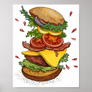 チーズバーガーおもしろいハンバーガーフード ポスター