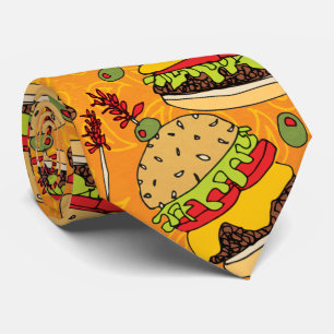 チーズバーガーおもしろいパターンノベルティ ネクタイ