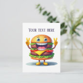チーズバーガーおもしろい愛好家がメッセージを追加 ポストカード (スタンド正面)