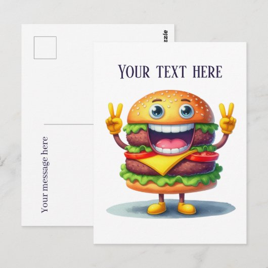 チーズバーガーおもしろい愛好家がメッセージを追加 ポストカード (正面/裏面)