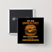 チーズバーガーおもしろい食べ物人間関係とバーガー 缶バッジ (正面&裏面)