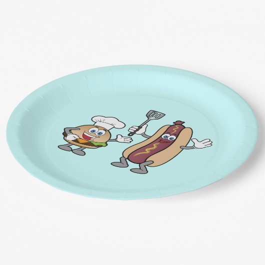 チーズバーガーおよびホットドッグのパーティーのプレートの調理師 ペーパープレート (アングル)