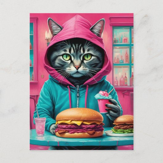 チーズバーガーが食べられるかわいい猫|過去記事 ポストカード (正面)