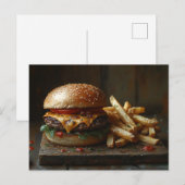 チーズバーガーとニンニク絵を描フライ ポストカード (正面/裏面)