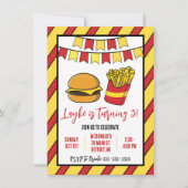 チーズバーガーとフライドポテトの誕生日パーティー 招待状 (正面)