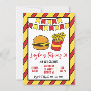 チーズバーガーとフライドポテトの誕生日パーティー 招待状