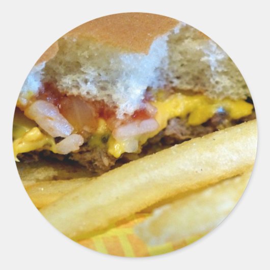 チーズバーガーとフライドポテト ラウンドシール (正面)