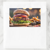 チーズバーガーとフライドポテト 長方形シール (バッグ)