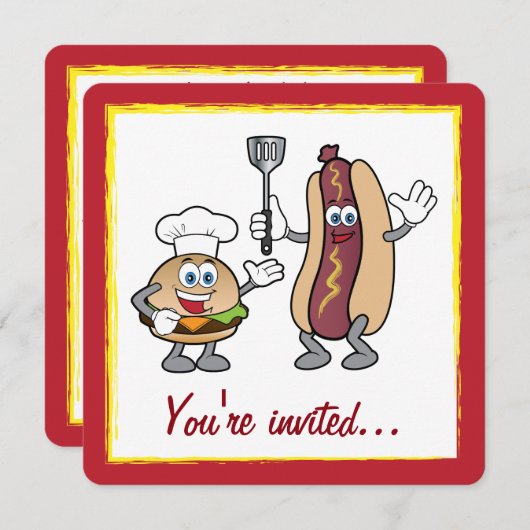 チーズバーガーとホットドッグの調理師アウト 招待状 (正面/裏面)