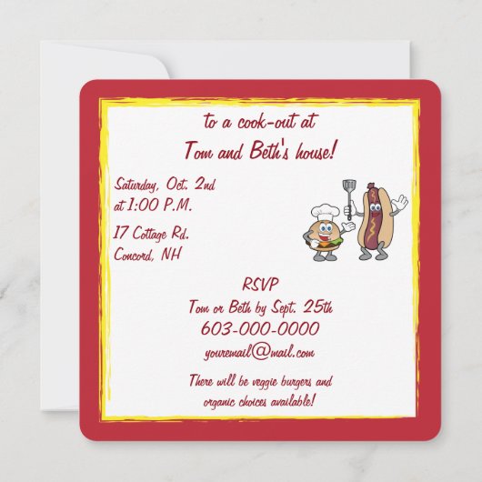 チーズバーガーとホットドッグの調理師アウト 招待状 (裏面)