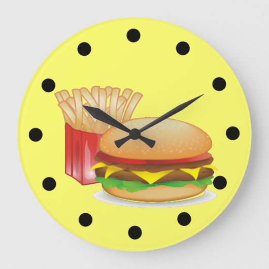 チーズバーガーと火 ラージ壁時計 (正面)