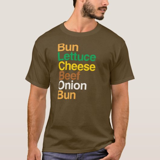 チーズバーガーのタイポグラフィック解剖学Tシャツ Tシャツ (正面)