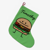 チーズバーガーのハンバーガーの挽き肉のビーフのチーズパン ラージクリスマスストッキング (正面 (吊り時))