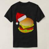 チーズバーガーのハンバーガーサンタハットマッチングクリスマス Tシャツ (デザイン正面)