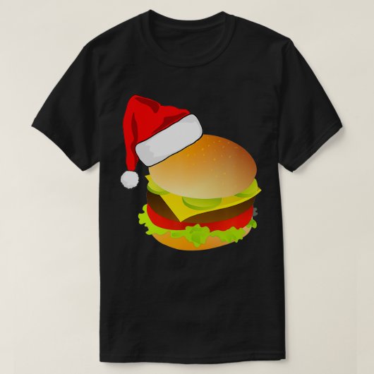 チーズバーガーのハンバーガーサンタハットマッチングクリスマス Tシャツ (デザイン正面)
