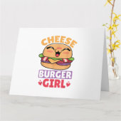 チーズバーガーの女の子、ハンバーガーの女性とチーズブルージュ カード (黄色い花)