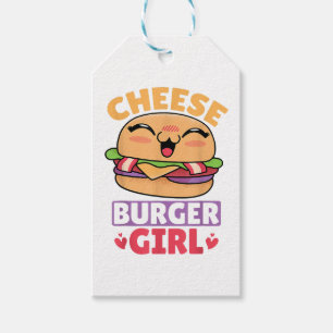 チーズバーガーの女の子、ハンバーガーの女性とチーズブルージュ ギフトタグ